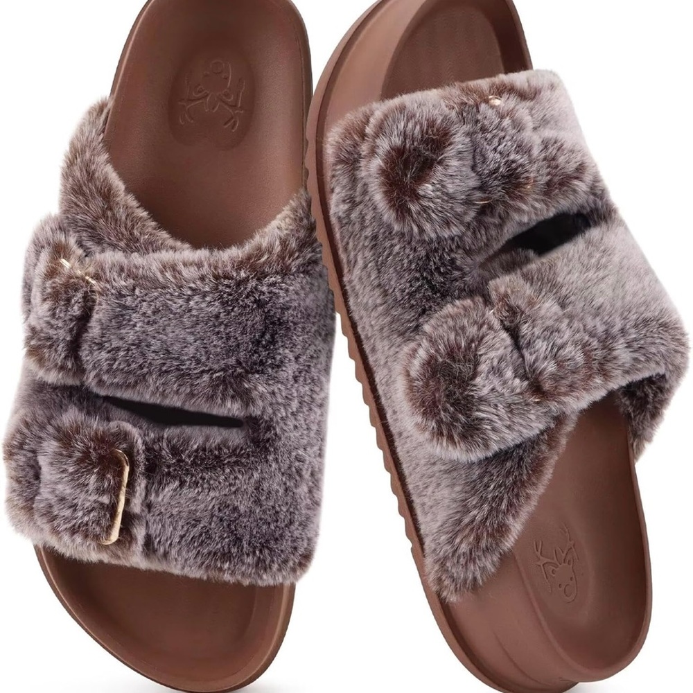 KuaiLu Women's Fluff Slippers Plantar Fasciitis Arch Support